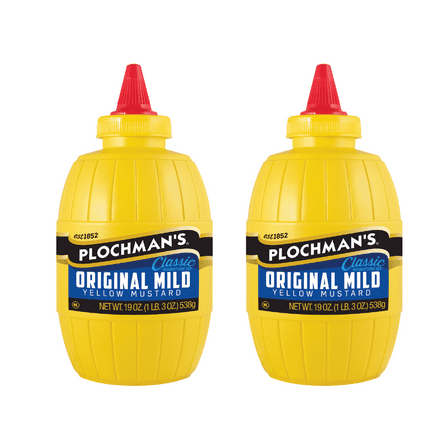 Plochman's Original Mild Classic Yellow Mustard, Classic Signature Zip, 19 Ounce Bottle, 2-Pack