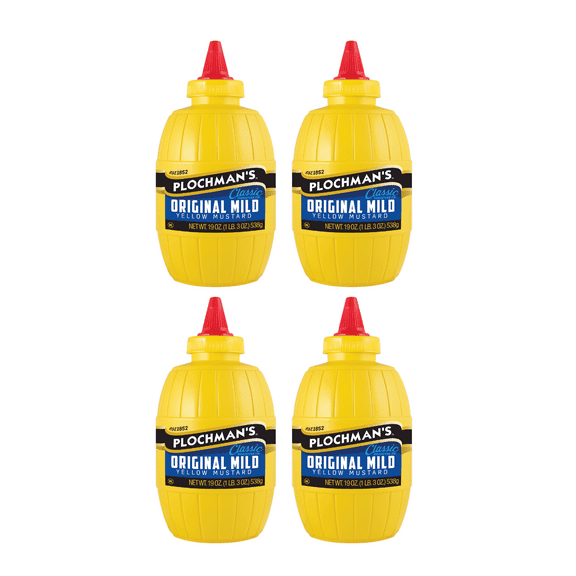 Plochman's Original Mild Classic Yellow Mustard, Classic Signature Zip, 19 Ounce Bottle, 4-Pack