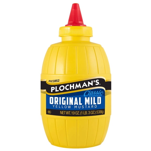 Plochmans - Classic Mild Yellow Mustard Squeeze Bottle - 19 Oz, Case of 12