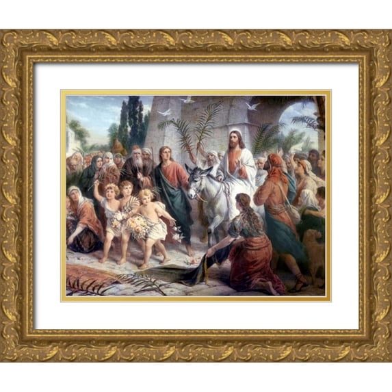 Plockhorst, Bernhard 24x19 Gold Ornate Wood Framed with Double Matting Museum Art Print Titled - Christs Entrance into Jerusalem