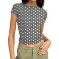 thumbnail image 1 of Ploka Dots Tight T-Shirt for Women Summer Slim Fit Crewneck Short Sleeve Baselayer Tee Tops Going Out Cropped Blouse, 1 of 6