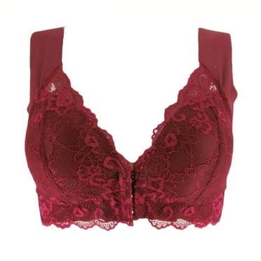Ploknplq Bras for Women Sports Bras for Women Strapless Bra Women's Adjustable Sports Front Closure Extra-elastic Breathable Lace Trim Bra Push Up Bra Bras for Women No Underwire Wine 3xl