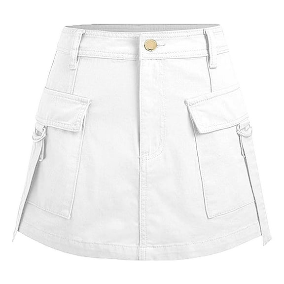 Ploknplq Cargo Skirt for Women Solid Mini Length with Pocket Mini Skirt White S