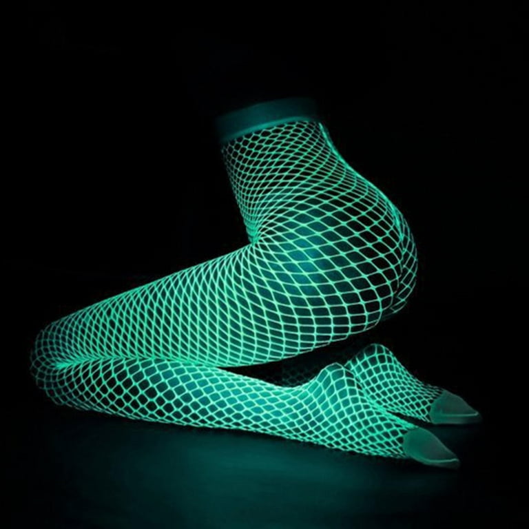 Glow in the dark fishnet stockings leggings, Luminous Glowing Fishnet Socks  Tights High Waist White Fishnet Tights