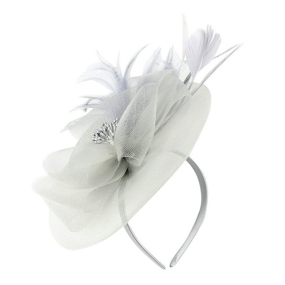 Ploknplq Fascinators Hats,Feather Hair Clip,Tea Party Hats,Fascinator Tea Bridal British Headband,Feather Headpiece,Church Hats Gray One Size