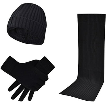 Ploknplq Hats Beanie Unisex Knitted Scarf Beanie Hat and Gloves Set Stretch Hat Scarf and Mitten Set Womens Fall Fashion 2023 Black One Size