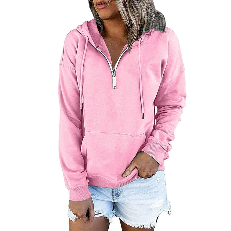 Ploknplq Hoodies for Women Sweatshirt Daily Long Sleeve Down Pocket Hooded  Sweatshirts Pullover Button V Neck Hoodies Sweatshirts Cute Tops for Women  Pink S 