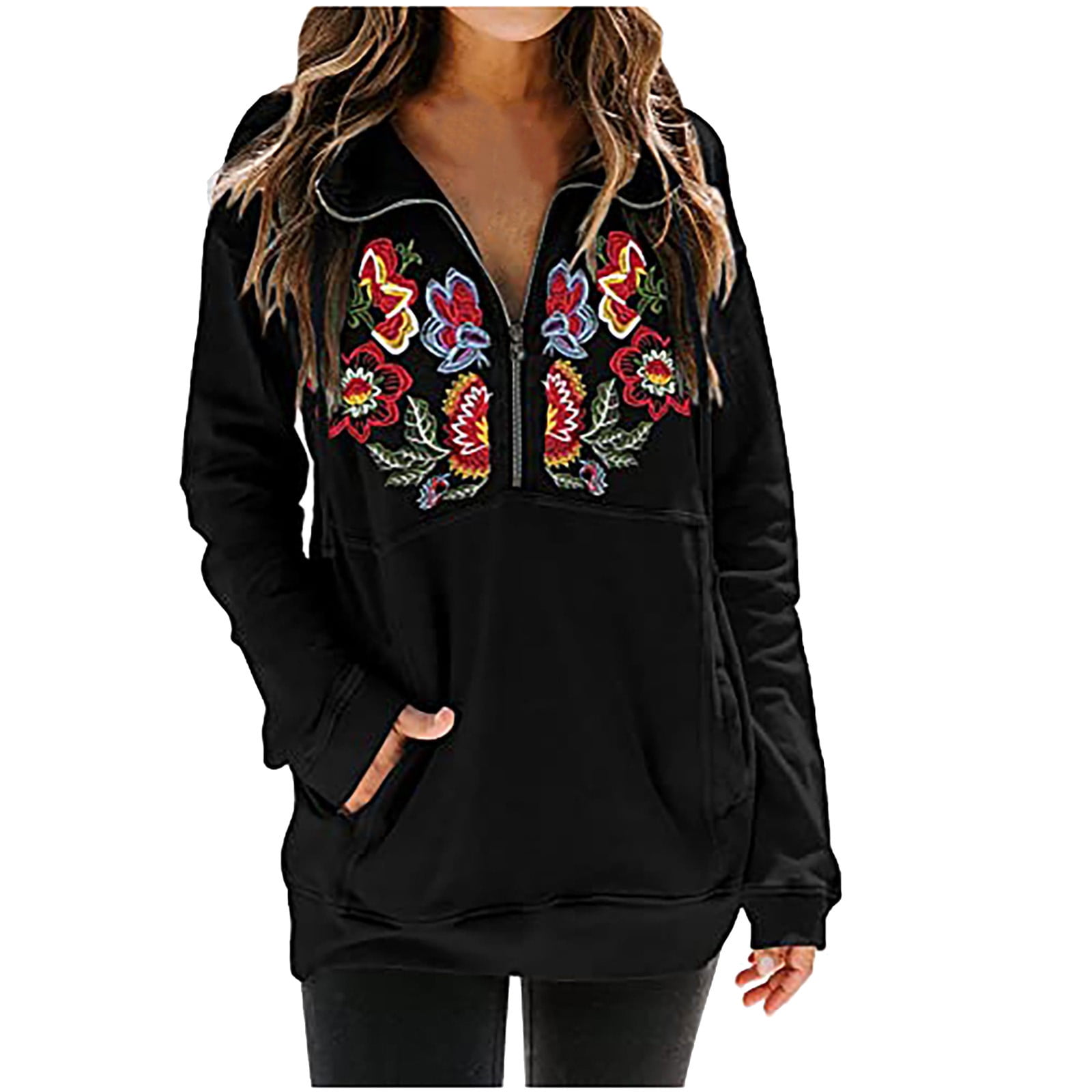 Lapel Zip-Embroidered Fur Sweatshirt Lapel Zip-Embroidered Fur Sweatshirt