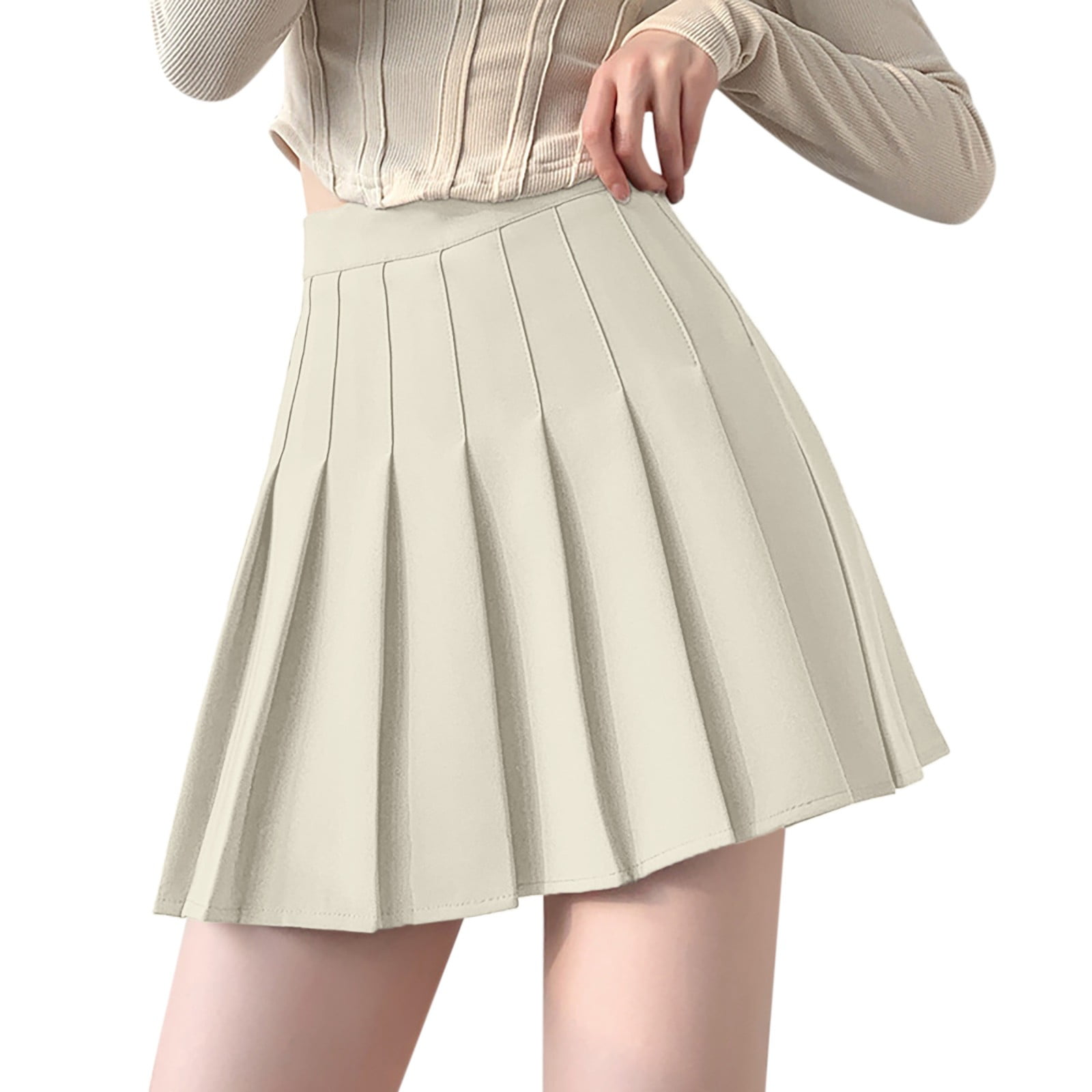 Ploknplq Knife Pleat Skirt for Women Solid Mini Length