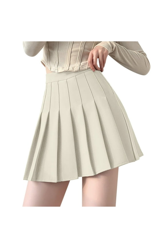 Knife Pleat Skirt for Women Solid Mini Length Pleated Skirts for Women Mini Skirt Beige XXL
