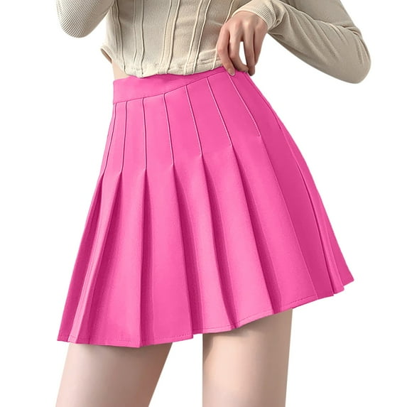 Ploknplq Knife Pleat Skirt for Women Solid Mini Length Pleated Skirts for Women Mini Skirt Hot Pink XL
