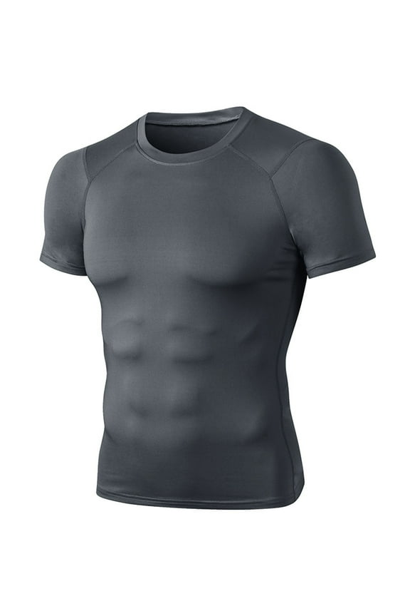Men's Compression Shirt Fitness Sports Short Sleeve T-shirt Tight Quick-drying Top Gray L