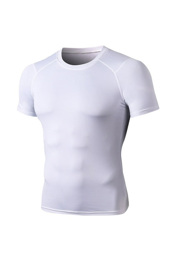 Men's Compression Shirt Fitness Sports Short Sleeve T-shirt Tight Quick-drying Top White L