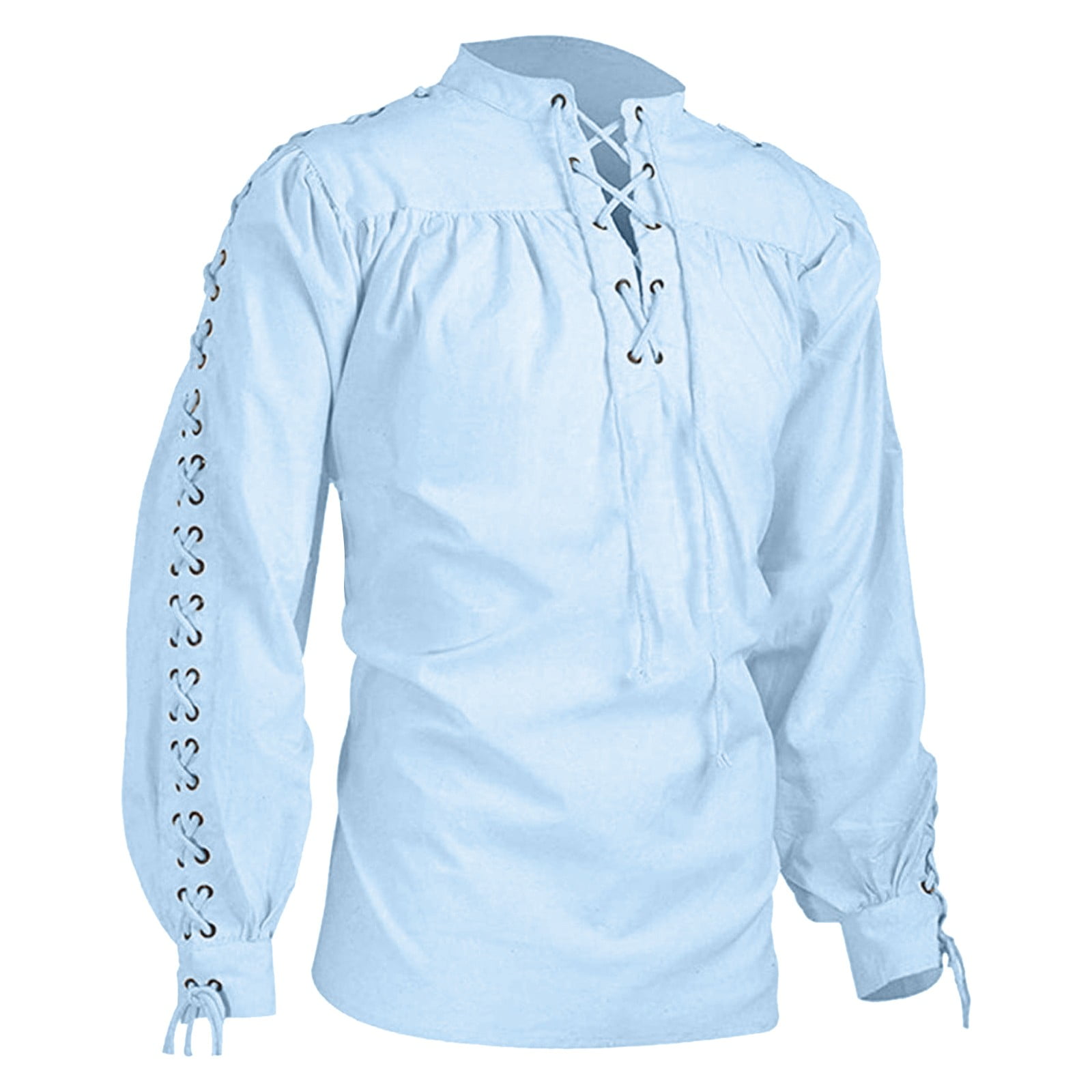 Ploknplq Men's Leisure Pirate Shirt Medieval Renaissance Relaxed Fit Hip  Length Poet Collar Long Sleeve Lacing Light Blue M - Walmart.com