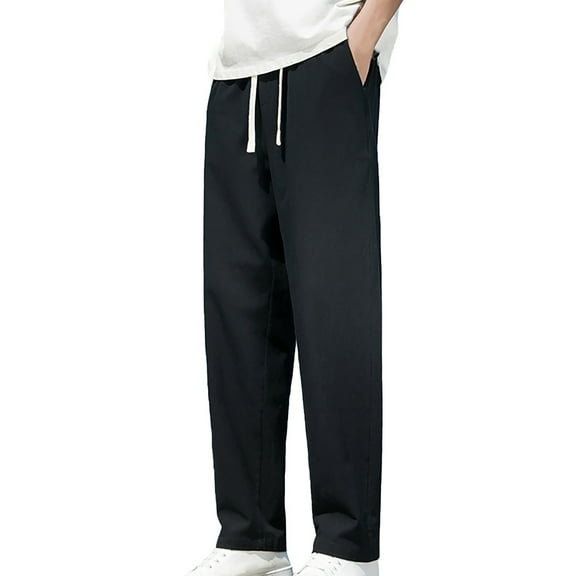 Ploknplq Men's Pants Mens Sweatpants Men's Pants with Deep Pockets Loose Fit Casual Jogging Trousers for Running Workout Training Basketball Cargo Pants for Men Linen 1PC Pant Z1 Black M