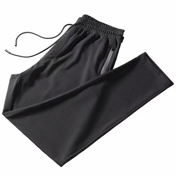 Ploknplq Men's Pants Mens Sweatpants Men's Sports Pants Hollow Summer Thin Loose Air Conditioning Nine-Point Pants Joggers for Men Black L