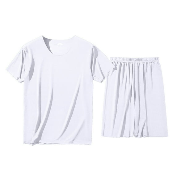 Ploknplq Pajama Set Pj Pants Pajamas Mens Short Sleeved Solid Casual Wearable Housewear Suit Pajamas White 3XL