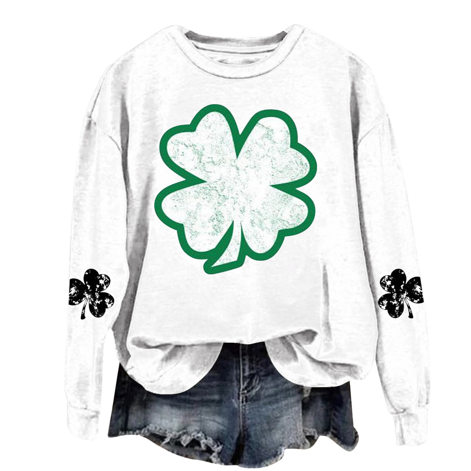 FAYALEQ Women's Clover Festival Sweatshirt - Cotton Blend Pullover | Casual Long Sleeve Top - View #7