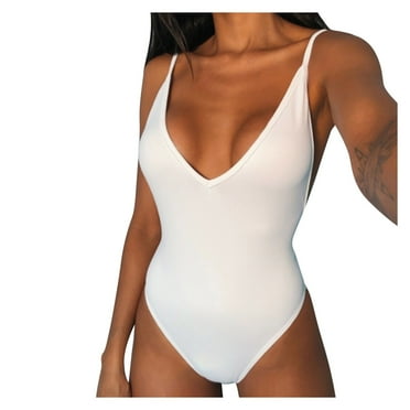 Ploknplq Women's One-piece Swimsuit Monokini High Push Up Swimwear Waist Printing Bikini Bathing Onepiece Women Swimwears Tankinis Set Summer Swimwear White XL