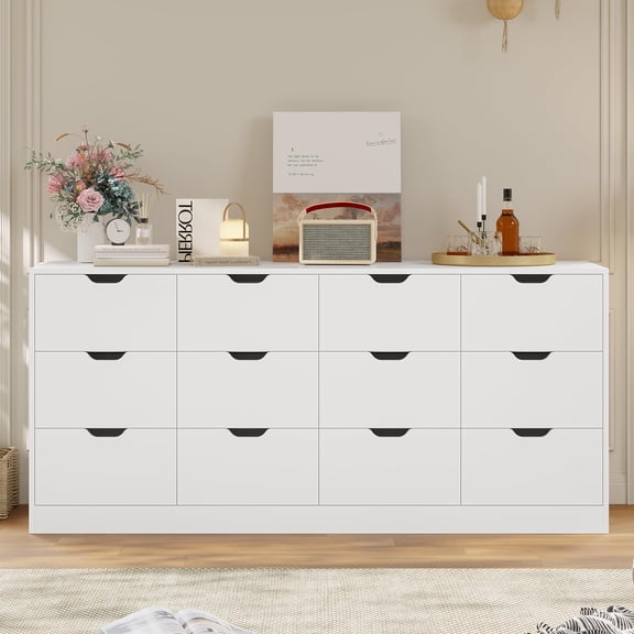 Plonmago 12 Drawer Double Dresser for Bedroom, 63" Wide Chest of Drawers for Bedroom,Long Modern Dressers with Drawers for Living Room, Hallway,White Dresser