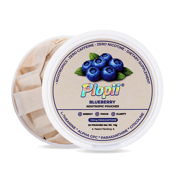 Plopii Focus Pouches, Blueberry, Caffeine-Free, 120 mg Paraxanthine, 20 Pouches