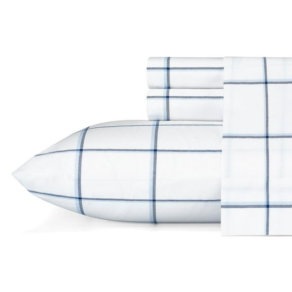 Plot 4-Piece Blue Geometric Cotton Queen Sheet Set