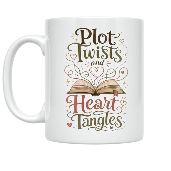 Plot Twists and Heart Tangles - Book Lover - 11 oz Ceramic Coffee Mug