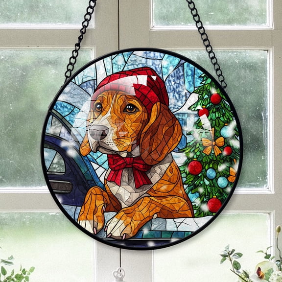 Plott Hound Christmas Tree Dog Ornament 2025 - Plott Hound Dog Christmas Stained Glass SunCatcher for Window, Dog Christmas Decoration, Christmas Keepsake
