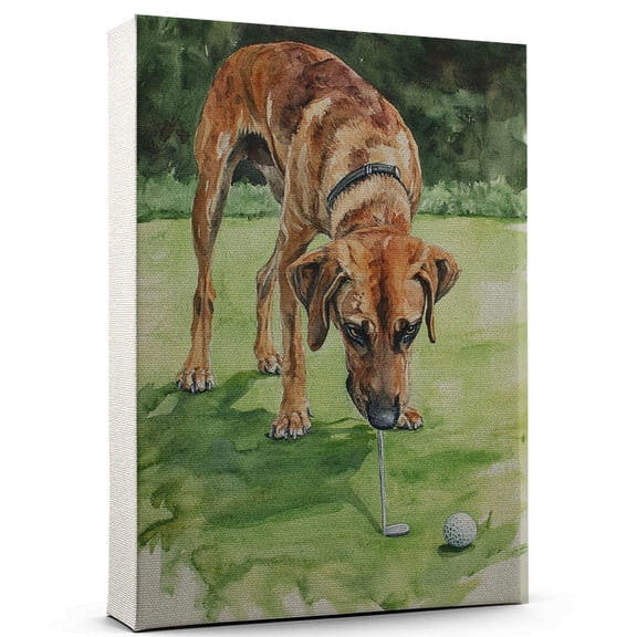 Plott Hound Dog Playing Golf Wall Canvas Plott Hound Canvas Art for Dog Lovers, Golf Canvas and Unique Room Decor