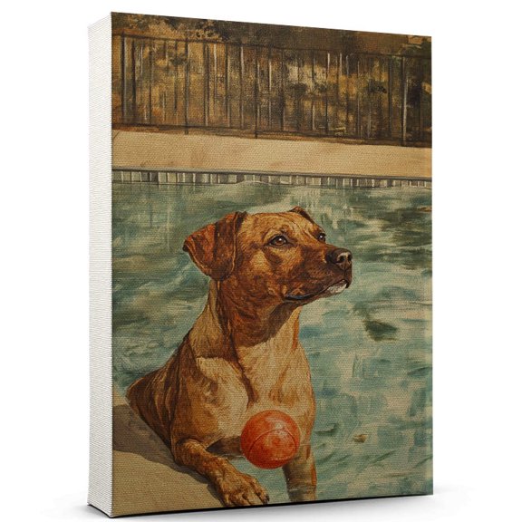 Plott Hound Dog Playing Swimming Wall Stretched Canvas Size 8x12 – Plott Hound Canvas Art for Dog Lovers, Swimming Canvas Wall Decor