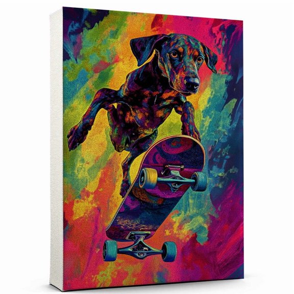 Plott Hound Dog Skateboarding Stretched Canvas Size 8x12 – Funny Plott Hound Dog Playing Skateboarding Canvas Wall Art for Sports Lovers, Pet Lovers, Home Decor