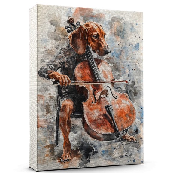 Plott Hound Dog Stretched Canvas Size 8x12 – Cello Canvas Print of Funny Plott Hound Dog Wall Art, Cello Music Wall Decor, Home Decor, Dog Lover