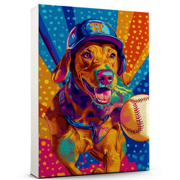 Plott Hound Dog Stretched Canvas Size 8x12 – Funny Plott Hound Dog Playing Baseball Canvas Wall Art for Sports Lovers, Pet Lovers, Home Decor