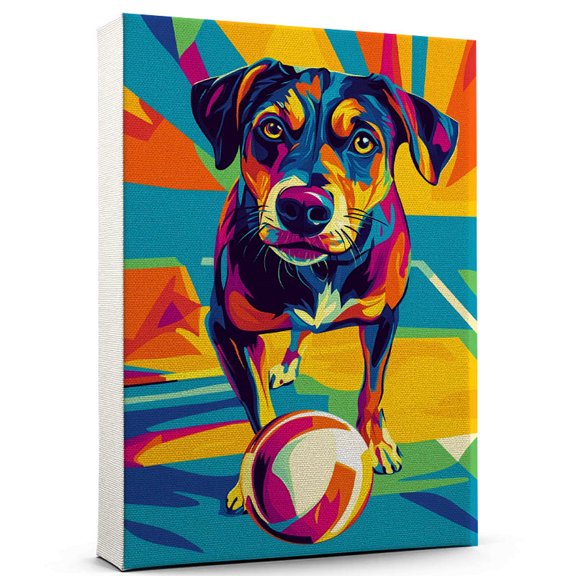 Plott Hound Dog Volleyball Art Stretched Canvas Size 8x12 – Plott Hound Dog Playing Volleyball Wall Art, Dog Lover Canvas, Sports Theme Decor for Living Room