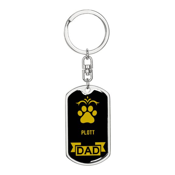 Plott Dog Tag Keychain Stainless Steel Silver Tone or Gold Tone