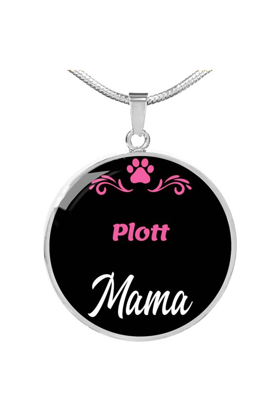 Plott Mama Circle Pendant Necklace Stainless Steel 24 Inch Chain Silver Tone or Gold Tone Dog Mom Pendant