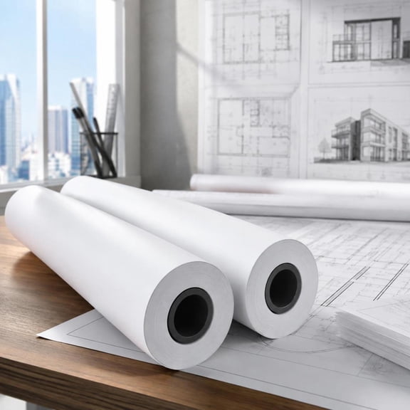 Plotter Paper Rolls, 24 in x 300 ft, Cad Bond, 2 Rolls, 2 in Core, Bright White