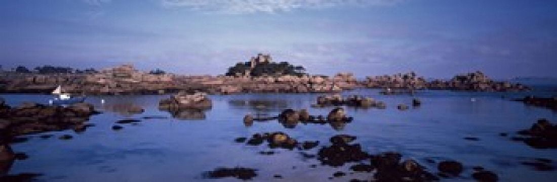 Ploumanach Harbour with Costaeres Castle Cote de Granit Rose Ploumanach Perros-Guirec Cotes-DArmor Brittany France Canvas Art - Panoramic Images (18 x 6)