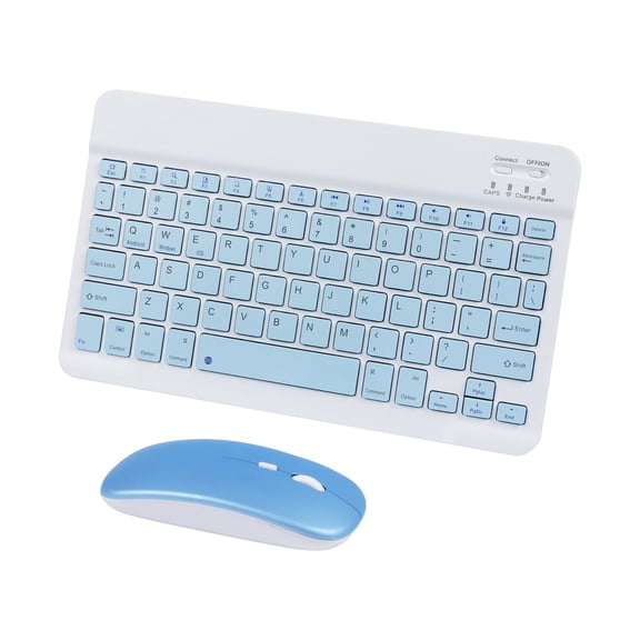 PloutoRich 10 inch Wireless Keyboard and Mouse Combos Mini Ultra-Slim 78 Keys Tablet Keyboard Portable Rechargeable Bluetooth Keyboard for Mac Windows, Blue