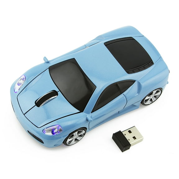PloutoRich 2.4GHz Wireless Mouse, Cool Sports Car Mouse, Optical Computer Mouse, Ergonomic Car Mice with USB Receiver, Wireless Car Shape Mouse for PC Laptop Computer, Light Blue