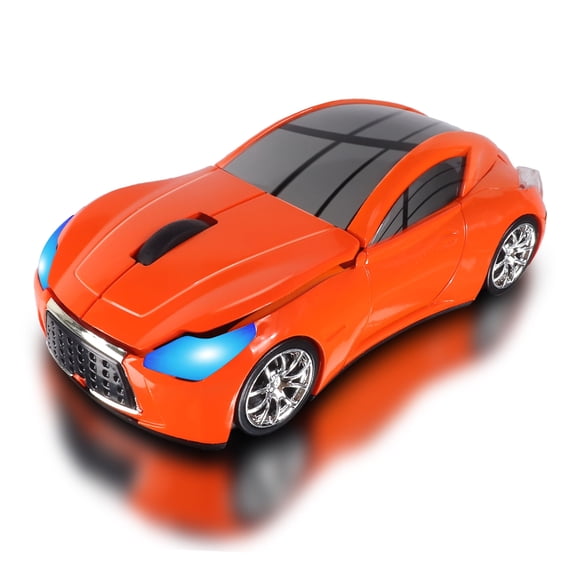 PloutoRich Car Mouse Wireless Cool Sport Car Shaped Computer Mice with LED Headlight USB Receiver 2.4GHz Portable Optical Mini Small Mouse for Laptop PC Desktop Computer Kids Gift (Orange)