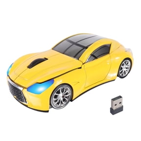 PloutoRich Car Mouse Wireless Cool Sport Car Shaped Computer Mice with LED Headlight USB Receiver 2.4GHz Portable Optical Mini Small Mouse for Laptop PC Desktop Computer Kids Gift (Yellow)