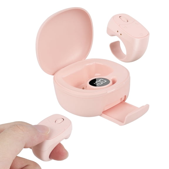 PloutoRich Mini Finger Ring Mouse with Charging Case Wearable Bluetooth Remote Control Thumb Mouse Wireless Handheld Air Mouse for Smartphone Tablet for Page Turn Take Photo Watch Video, Pink