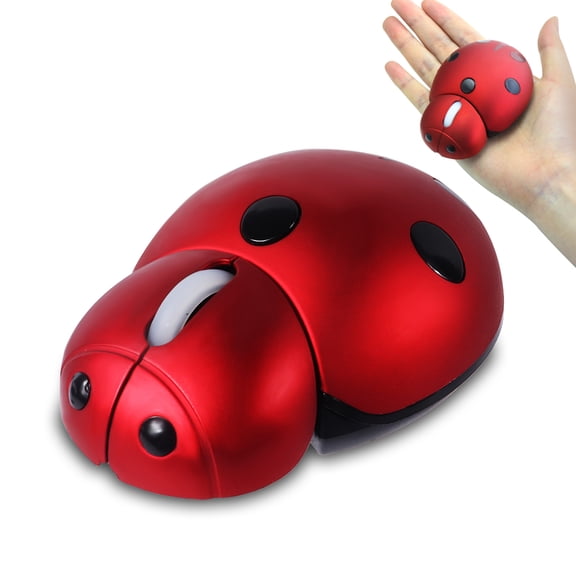 PloutoRich Mini Wireless Mouse Cute Animal Ladybug Shape Portable Mouse with USB Receiver 2.4GHz 1600 DPI Optical Cordless Mouse for Laptop PC Desktop Computer Notebook Kids Adults Gifts, Red