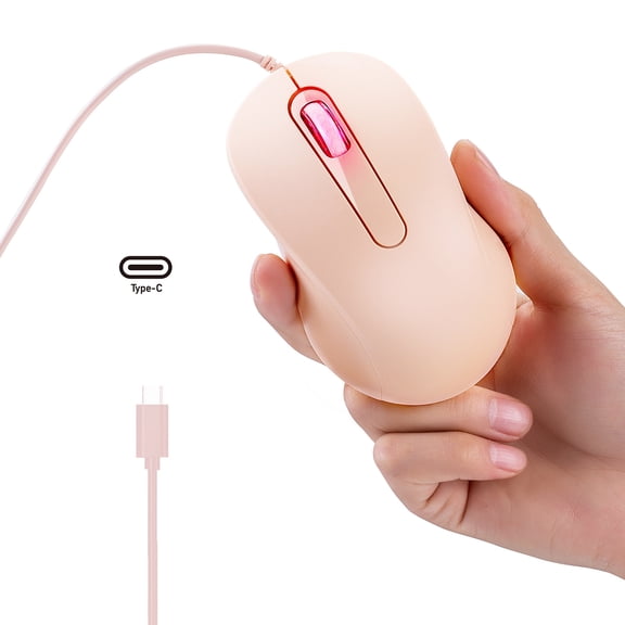 PloutoRich USB-C Wired Mouse with 4.92 FT Cable 3 Buttons 1000 Sensitivity Portable Optical Type-C Corded Silent Mouse for Smartphone Tablet MacBook Laptop PC Kids Adults Gift, Milk Tea