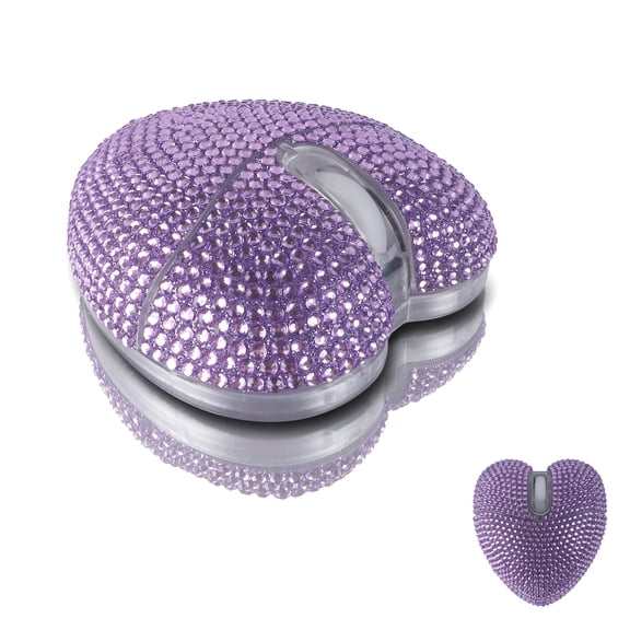 PloutoRich Wireless Bluetooth Mouse Cute Bling Diamond-Encrusted Heart Shape Mouse with LED Light 2.4GHz&Bluetooth Dual Mode Rechargeable Silent Portable USB Mouse for Laptop PC Tablet, Purple