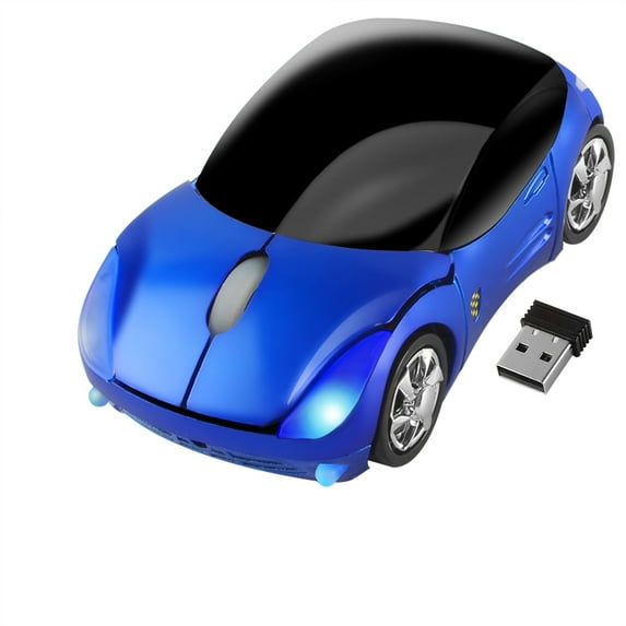 PloutoRich Wireless Car Mouse, 2.4G Computer Mouse, Ergonomic Optical Mice with USB Receiver, Cute Mini Car Mouse for PC Computer Laptop Tablet, Blue