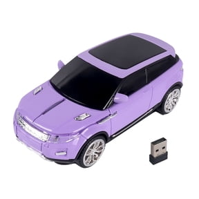 PloutoRich Wireless Car Mouse Small Cool Sport Car Shaped Computer Mice with LED Headlight USB Receiver 2.4GHz Portable Optical Mini Mouse for Laptop PC Desktop Computer Kids Gift (Purple)