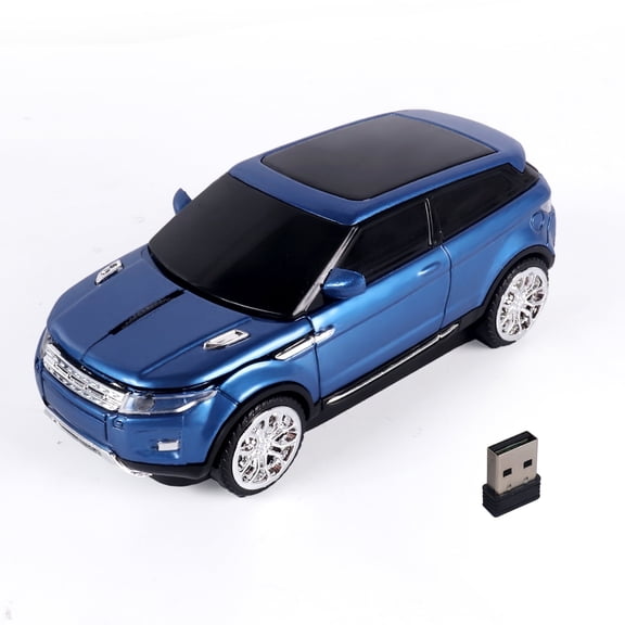 PloutoRich Wireless Car Mouse Small Cool Sport Car Shaped Computer Mice with LED Headlight USB Receiver 2.4GHz Portable Optical Mini Mouse for Laptop PC Desktop Computer Kids Gift (Blue)