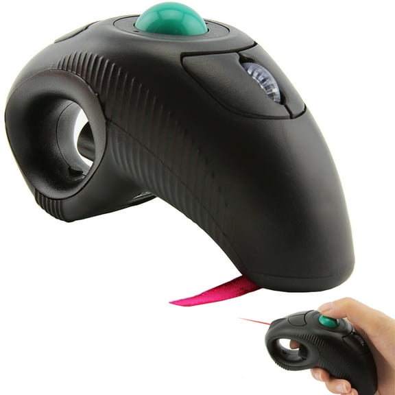 PloutoRich Wireless Handheld Finger Trackball Mouse with Laser Pointer, 2.4G USB Ergonomic Optical Wireless Mouse for Laptop Computer Desktop (Black)